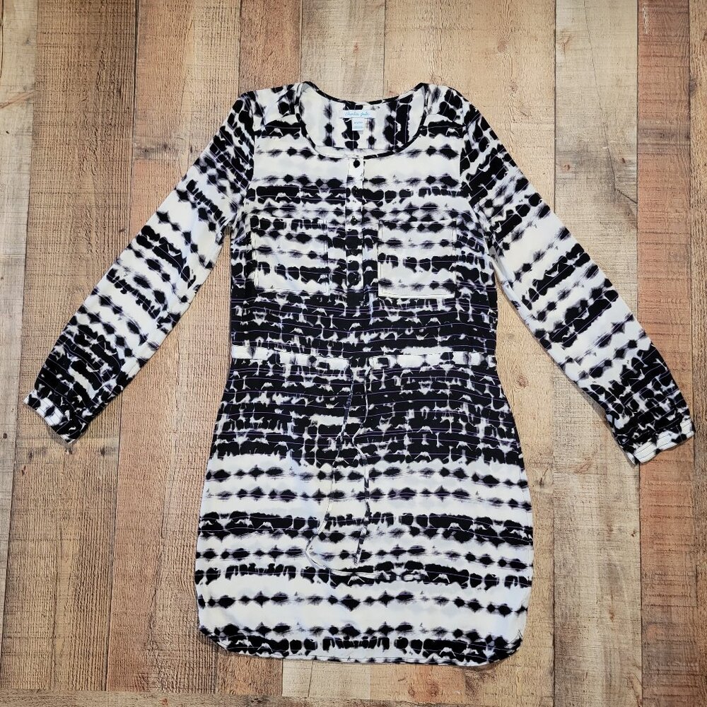 Charlie Jade Silk Tie-Dye Print Long Sleeve Dress – Black White Purple XS
